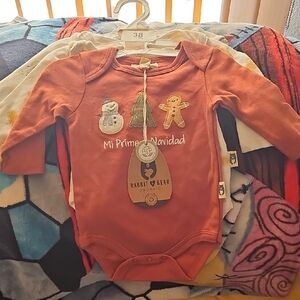 Rabbit & Bear Organic 'Mi Primer Navidad' Orange Bodysuit